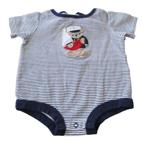 Sesame Street Boys One Piece Onesie 3-6M‎ White Striped Short Sleeve Sailor - Picture 1 of 5
